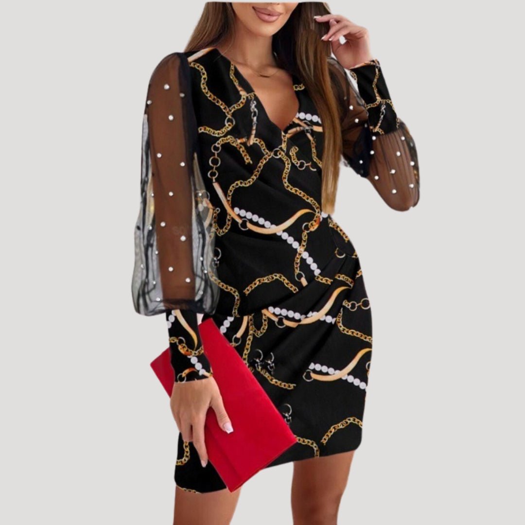 Lucy Collection | Women's Mini Wrap Dress with Sheer Sleeves | Elegant Summer Style for Effortless Outfits
