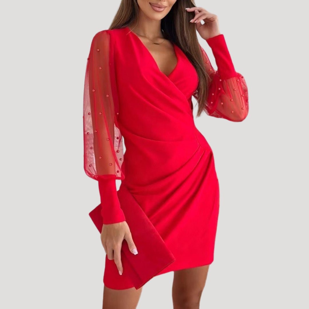 Lucy Collection | Women's Mini Wrap Dress with Sheer Sleeves | Elegant Summer Style for Effortless Outfits