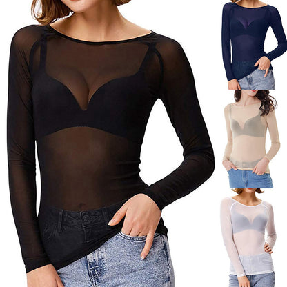 Luna Collection | Women's Blouse with Flattering Mesh Design | Versatile Long Sleeve Top for Everyday Elegance