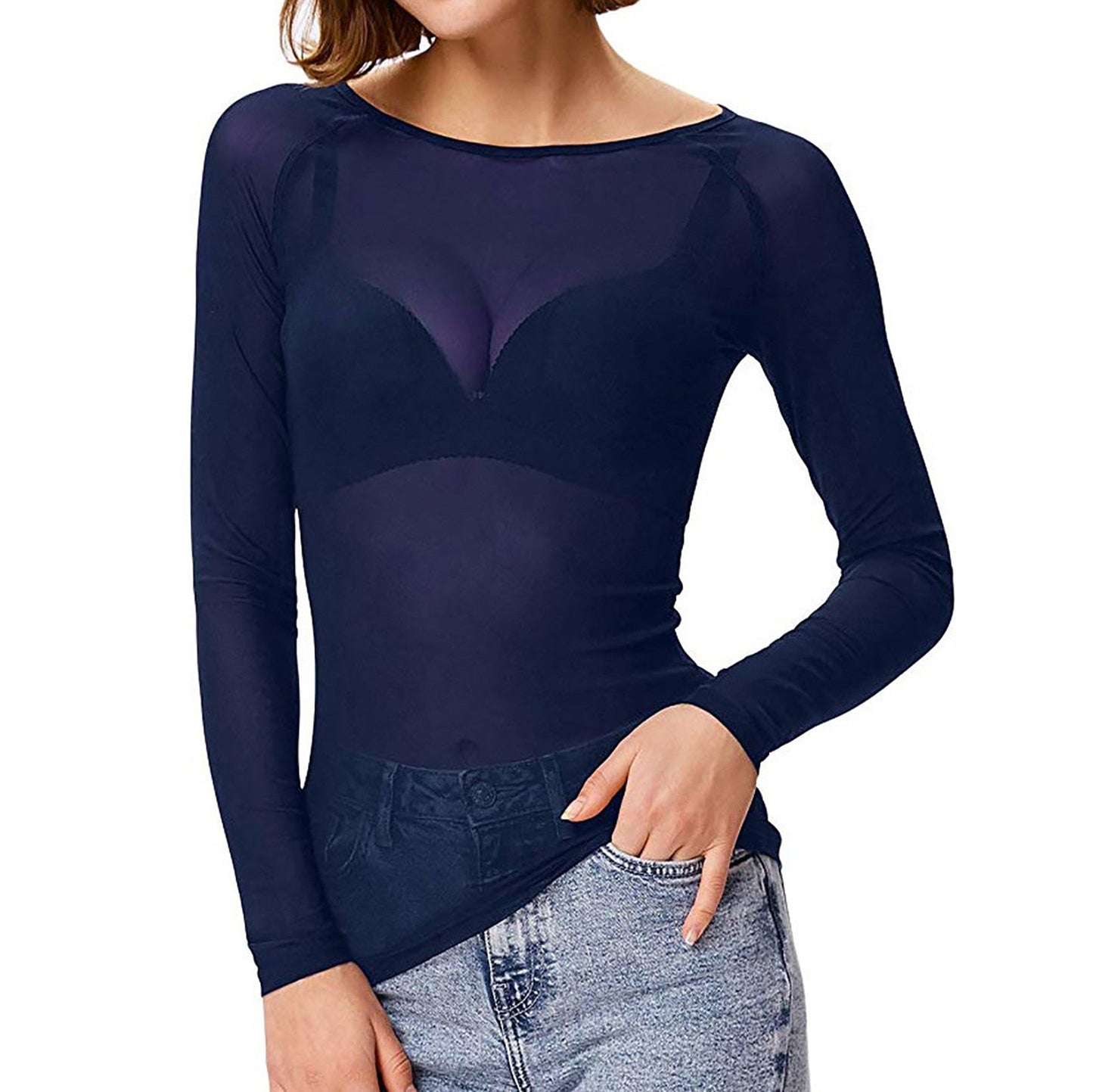 Luna Collection | Women's Blouse with Flattering Mesh Design | Versatile Long Sleeve Top for Everyday Elegance