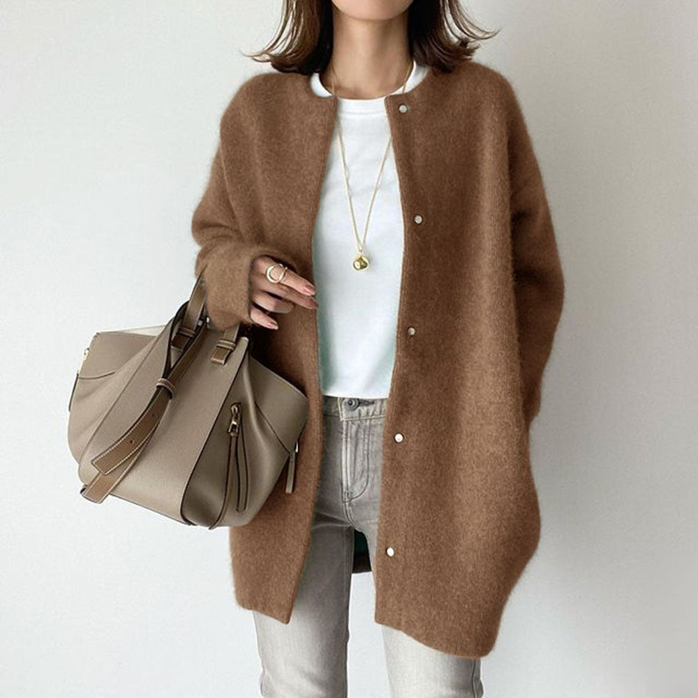Luxe Wool Cardigan for Women with Suede Accents | Cozy Layering Piece for Ultimate Comfort