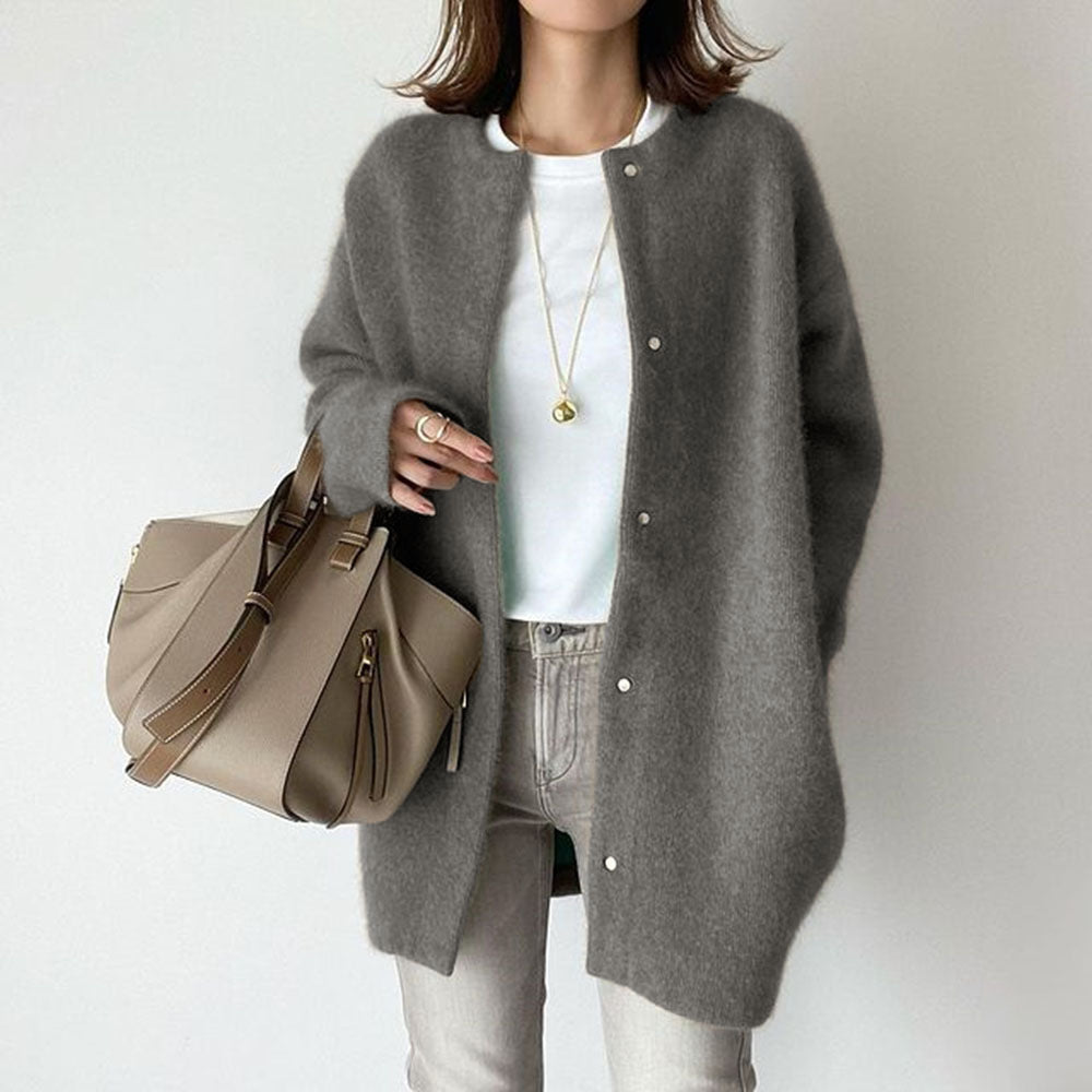 Luxe Wool Cardigan for Women with Suede Accents | Cozy Layering Piece for Ultimate Comfort