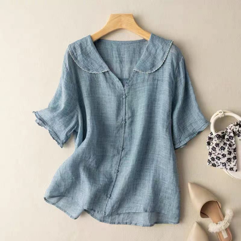 Relaxed Linen Blouse with Scalloped Collar 3