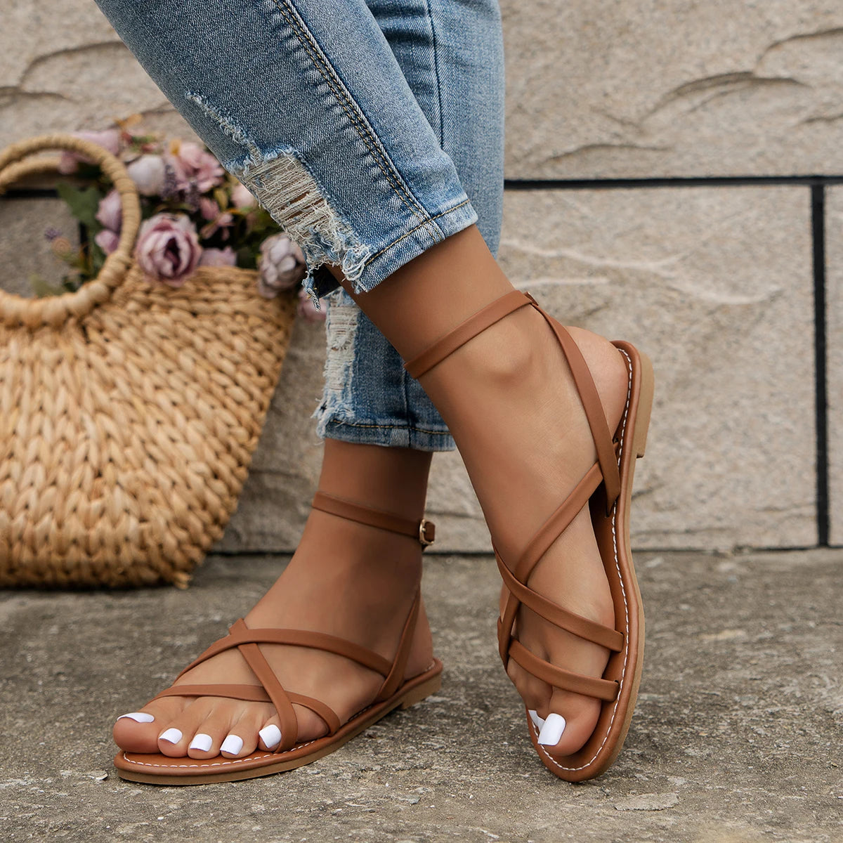 Makayla | Women's Sandals with Adjustable Ankle Strap | Elegant Flat Design for Comfortable Summer Wear