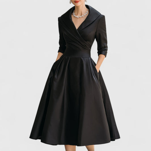 Marley Quinn | Women's Dress with V-Neckline & Flared Skirt | Elegant Midi Dress for Wedding Guests