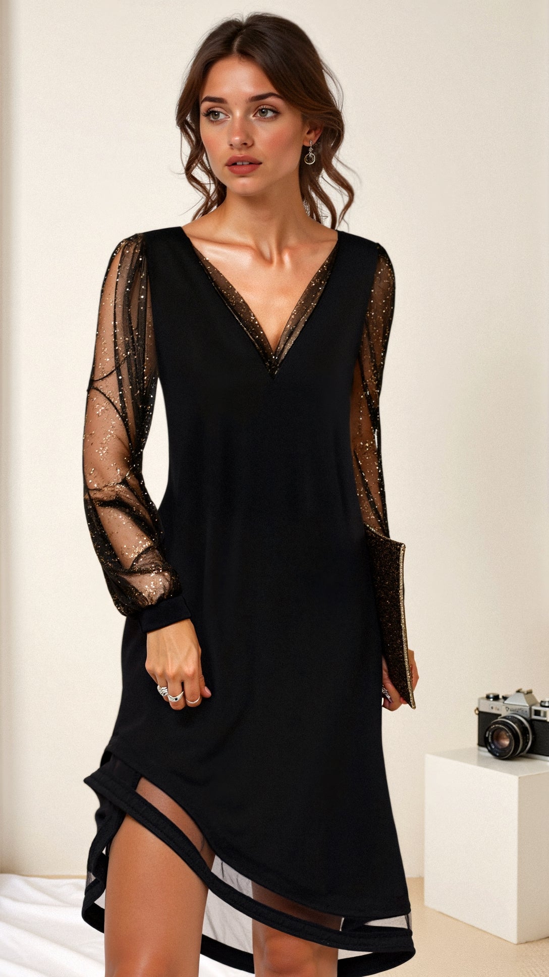 Matilda | Evening Dress with Transparent Sleeves & Flowing Silhouette | Elegant Design for Formal Wedding Guest Events