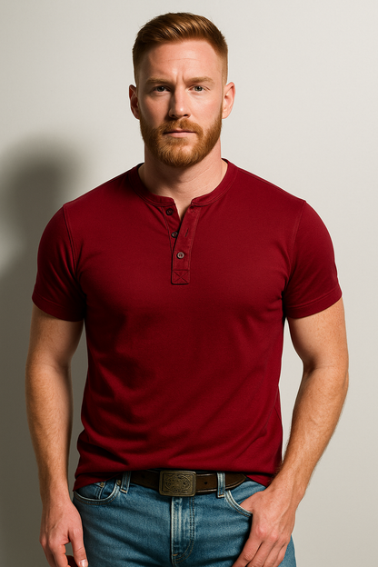 Men's Classic Short Sleeve Henley Shirt with 3-Button Placket | Slim-Fit Design for Effortless Smart-Casual Style