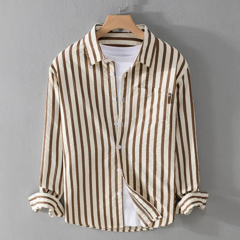 Men's Dress Shirt | Classic Striped Long Sleeve with Button-Up Design | Relaxed Fit for Effortless Style
