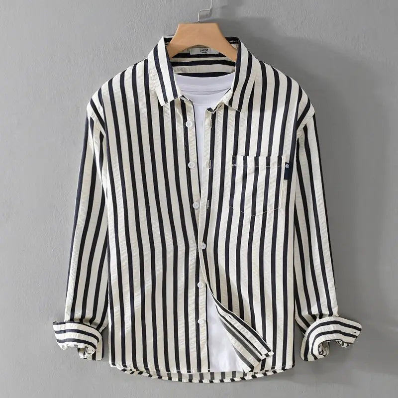 Men's Dress Shirt | Classic Striped Long Sleeve with Button-Up Design | Relaxed Fit for Effortless Style