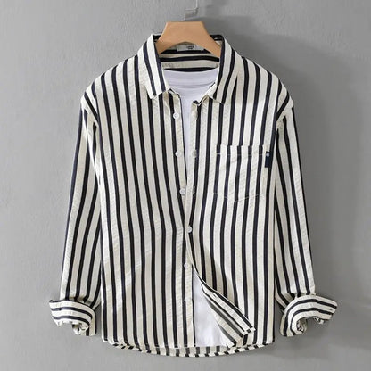 Men's Dress Shirt | Classic Striped Long Sleeve with Button-Up Design | Relaxed Fit for Effortless Style