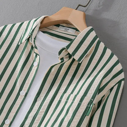Men's Dress Shirt | Classic Striped Long Sleeve with Button-Up Design | Relaxed Fit for Effortless Style