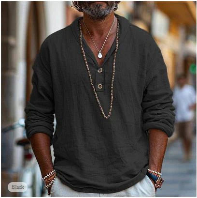 Men's Shirt | Long Sleeve Henley with Button Placket | Relaxed Fit for Everyday Comfort