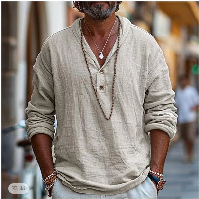 Men's Shirt | Long Sleeve Henley with Button Placket | Relaxed Fit for Everyday Comfort
