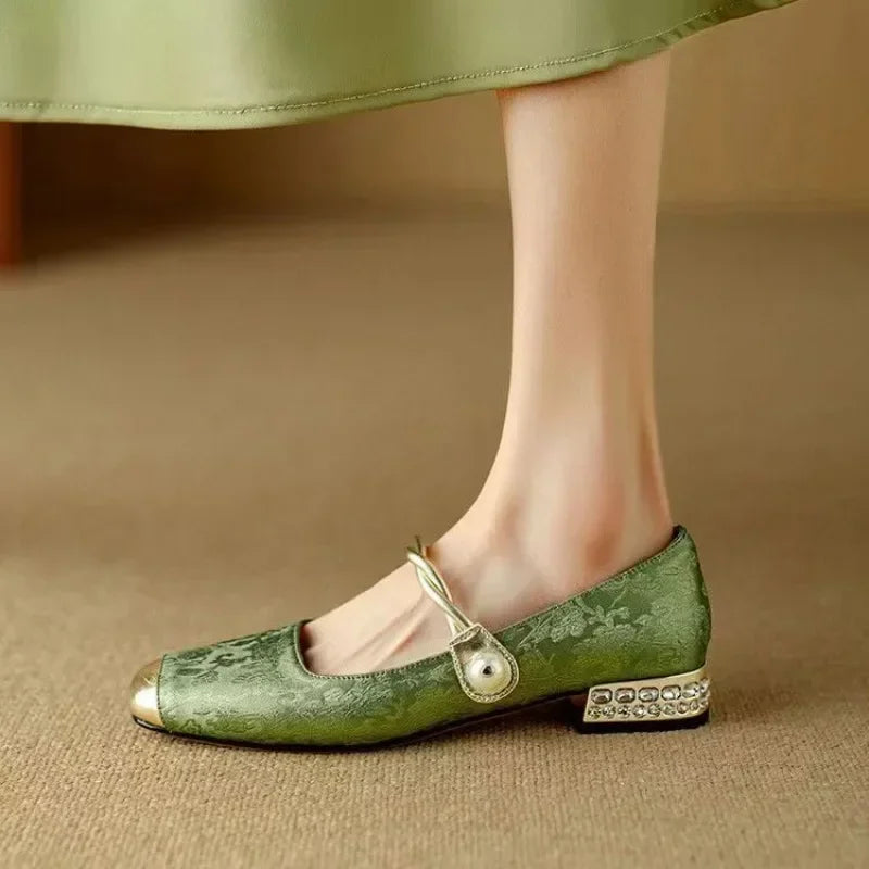 Mestelle | Women's Shoes - Vintage-Inspired Mary Janes with Twisted Pearl Strap | Elegant Footwear for Stylish Occasions