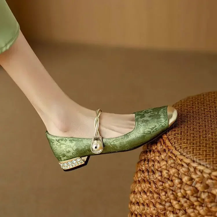 Mestelle | Women's Shoes - Vintage-Inspired Mary Janes with Twisted Pearl Strap | Elegant Footwear for Stylish Occasions