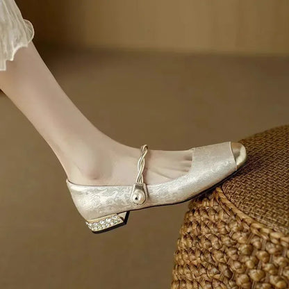 Mestelle | Women's Shoes - Vintage-Inspired Mary Janes with Twisted Pearl Strap | Elegant Footwear for Stylish Occasions