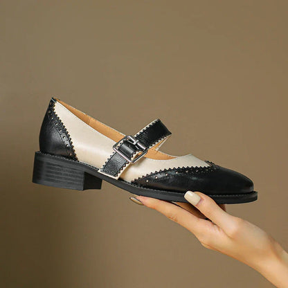 Miana Leather Mary Janes | Women's Shoes with Handcrafted Brogue Design | Timeless Comfort for Everyday Elegance