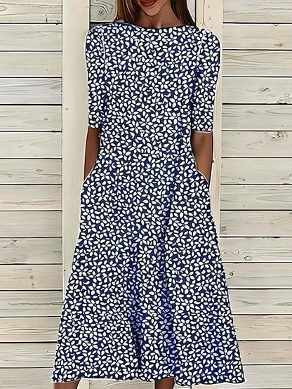 Nature's Touch | Women's Flowy A-Line Midi Dress with Pockets | Lightweight Cotton-Linen Blend for Effortless Summer Style