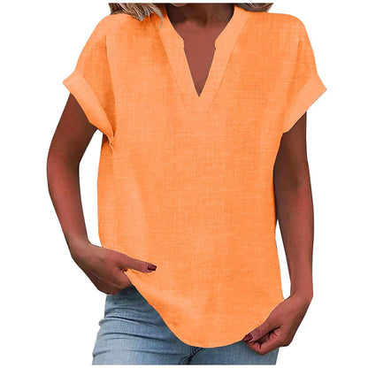 Relaxed V-Neck Blouse with Smooth Drape & Rolled Short Sleeves 8