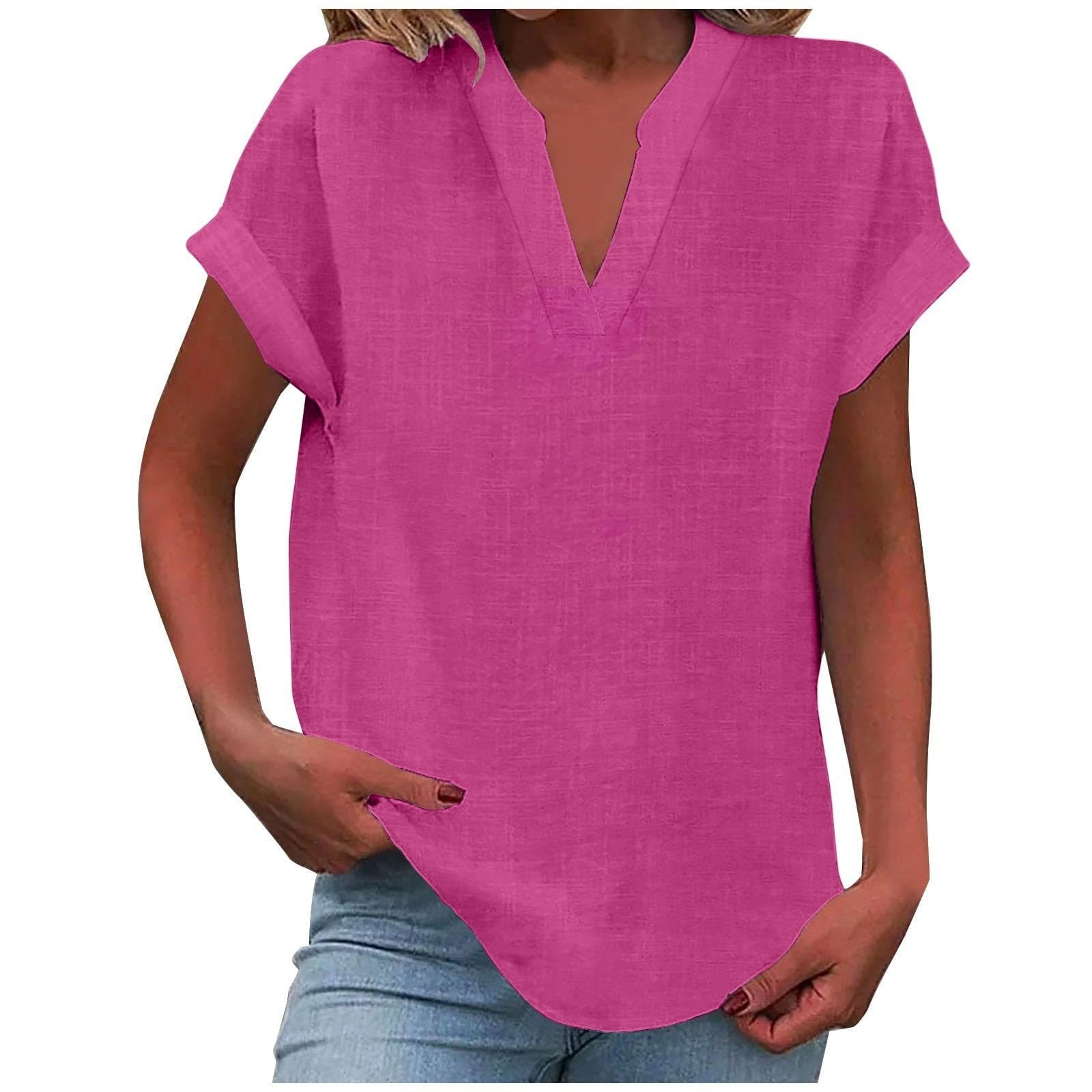 Relaxed V-Neck Blouse with Smooth Drape & Rolled Short Sleeves 10