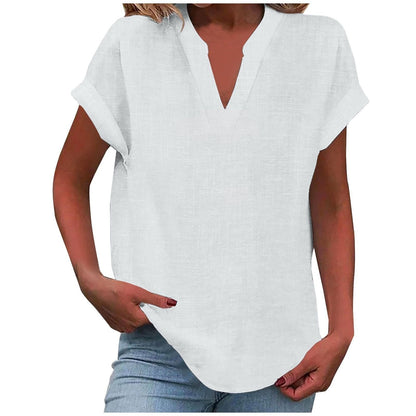 Relaxed V-Neck Blouse with Smooth Drape & Rolled Short Sleeves 9