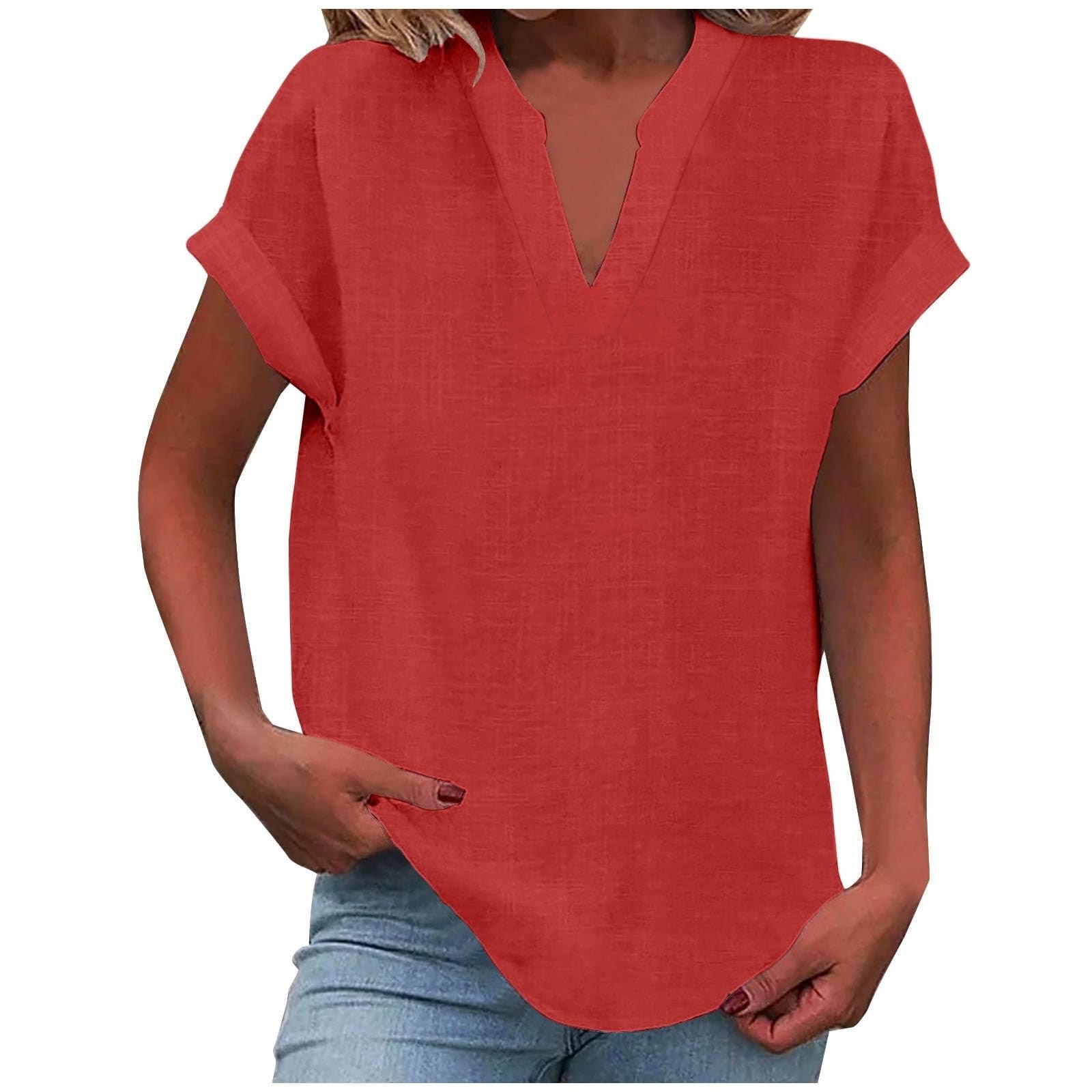 Relaxed V-Neck Blouse with Smooth Drape & Rolled Short Sleeves 4
