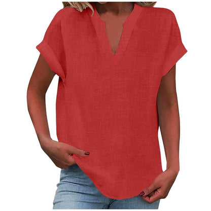 Relaxed V-Neck Blouse with Smooth Drape & Rolled Short Sleeves 4