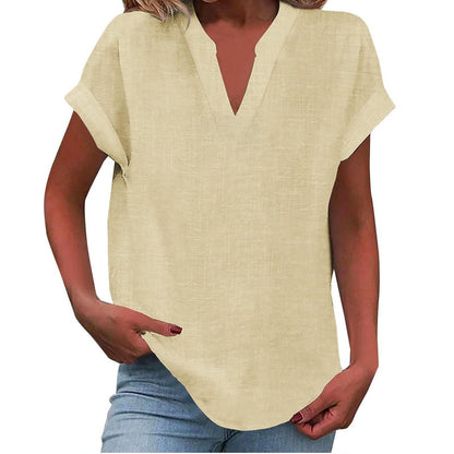 Relaxed V-Neck Blouse with Smooth Drape & Rolled Short Sleeves 7