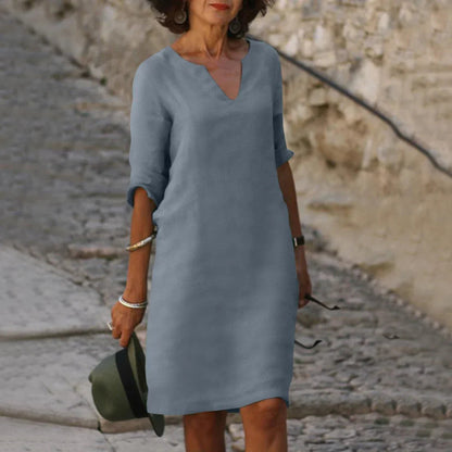 Piper Collection | Women's Dress - Casual V-Neck Shift with Pockets | Lightweight Cotton-Linen Blend for Effortless Summer Style