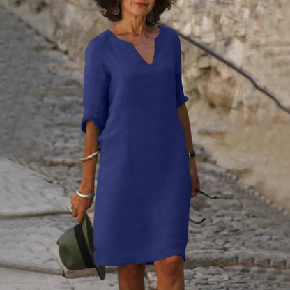 Piper Collection | Women's Dress - Casual V-Neck Shift with Pockets | Lightweight Cotton-Linen Blend for Effortless Summer Style