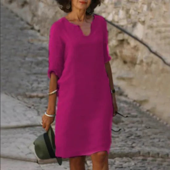 Piper Collection | Women's Dress - Casual V-Neck Shift with Pockets | Lightweight Cotton-Linen Blend for Effortless Summer Style