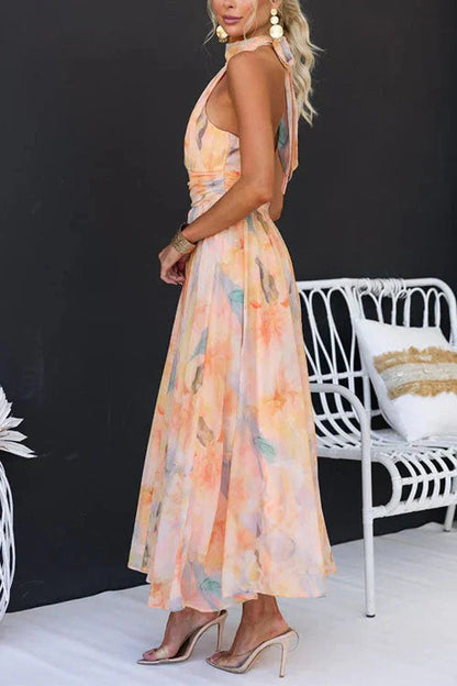 Poppy Collection | Women's Floral Maxi Dress with Halter Neck Design | Elegant Summer Style for Effortless Charm