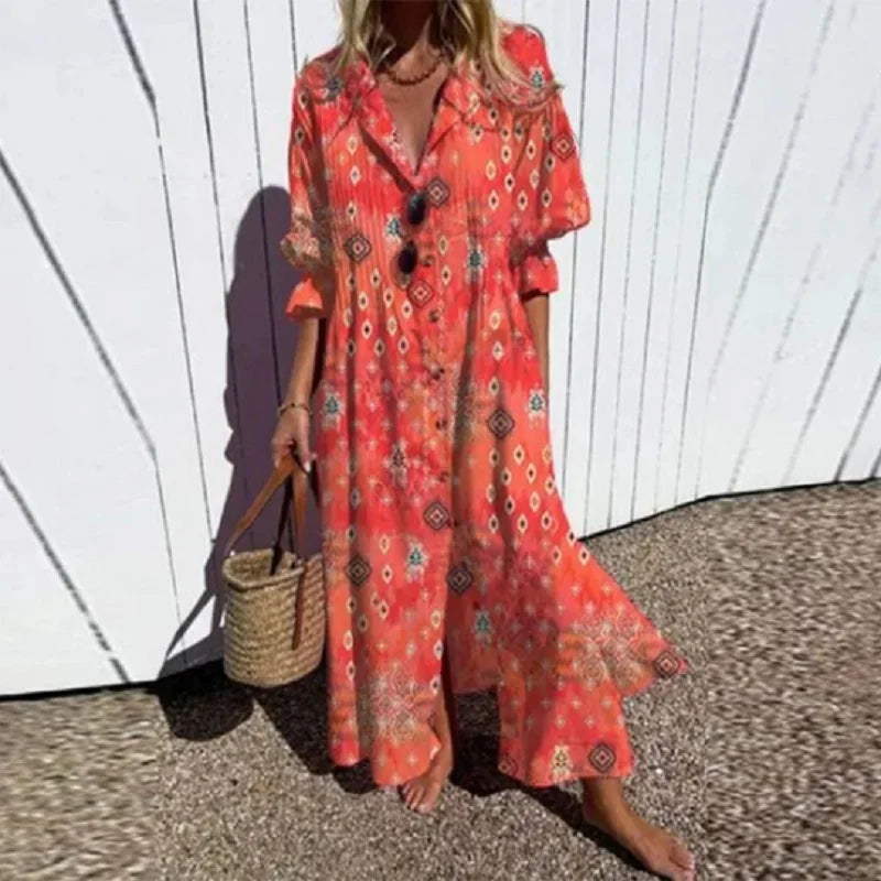 Poppy Collection | Women's Maxi Dress with Button-Down Front & Ruffled Cuffs | Effortless Summer Style for Any Occasion