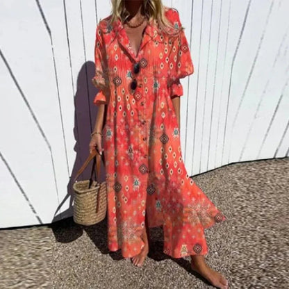 Poppy Collection | Women's Maxi Dress with Button-Down Front & Ruffled Cuffs | Effortless Summer Style for Any Occasion