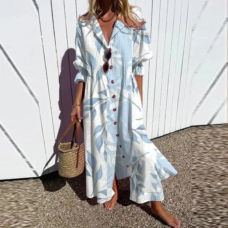 Poppy Collection | Women's Maxi Dress with Button-Down Front & Ruffled Cuffs | Effortless Summer Style for Any Occasion