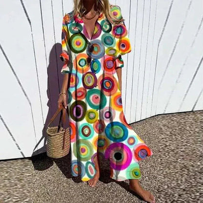 Poppy Collection | Women's Maxi Dress with Button-Down Front & Ruffled Cuffs | Effortless Summer Style for Any Occasion