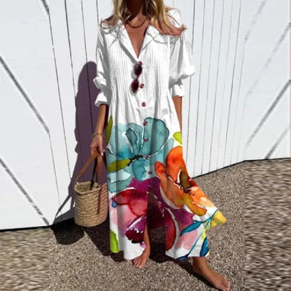 Poppy Collection | Women's Maxi Dress with Button-Down Front & Ruffled Cuffs | Effortless Summer Style for Any Occasion