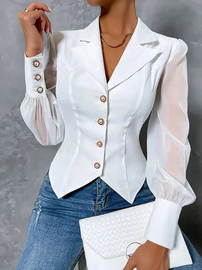 Refined Blouse | Women's Elegant Blouse with Sheer Sleeves | Timeless Wardrobe Essential for Effortless Style