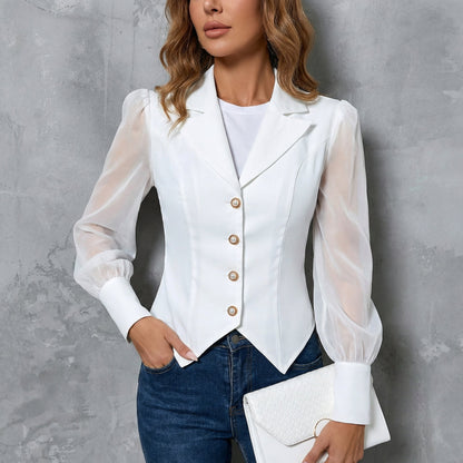 Refined Blouse | Women's Elegant Blouse with Sheer Sleeves | Timeless Wardrobe Essential for Effortless Style