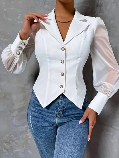 Refined Blouse | Women's Elegant Blouse with Sheer Sleeves | Timeless Wardrobe Essential for Effortless Style