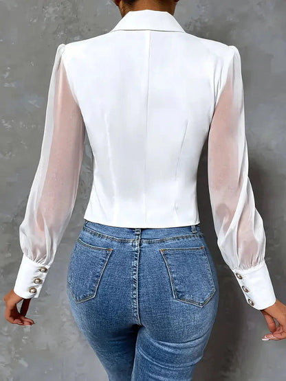 Refined Blouse | Women's Elegant Blouse with Sheer Sleeves | Timeless Wardrobe Essential for Effortless Style