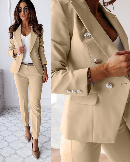 Refined Double-Breasted Suit | Tailored Elegance with Metallic Buttons for Sophisticated Style