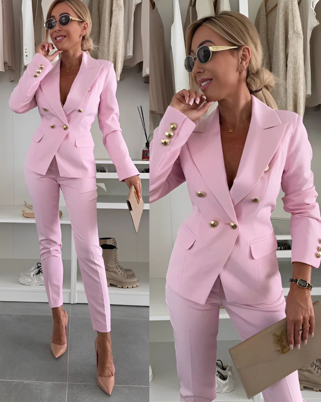Refined Double-Breasted Suit | Tailored Elegance with Metallic Buttons for Sophisticated Style
