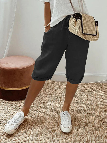 Rosa | Women's Cotton-Linen Shorts with Adjustable Waist & Pockets | Relaxed Fit for Ultimate Comfort
