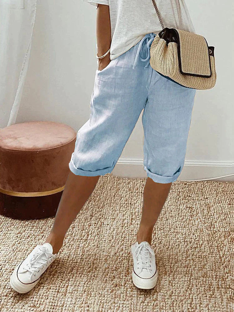 Rosa | Women's Cotton-Linen Shorts with Adjustable Waist & Pockets | Relaxed Fit for Ultimate Comfort