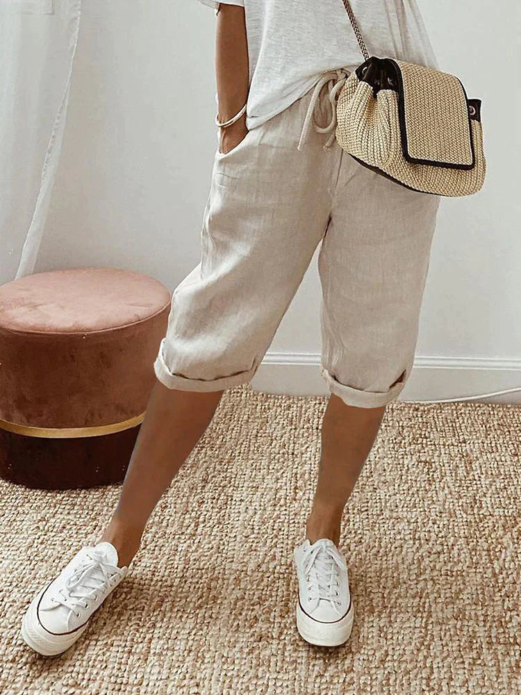 Rosa | Women's Cotton-Linen Shorts with Adjustable Waist & Pockets | Relaxed Fit for Ultimate Comfort