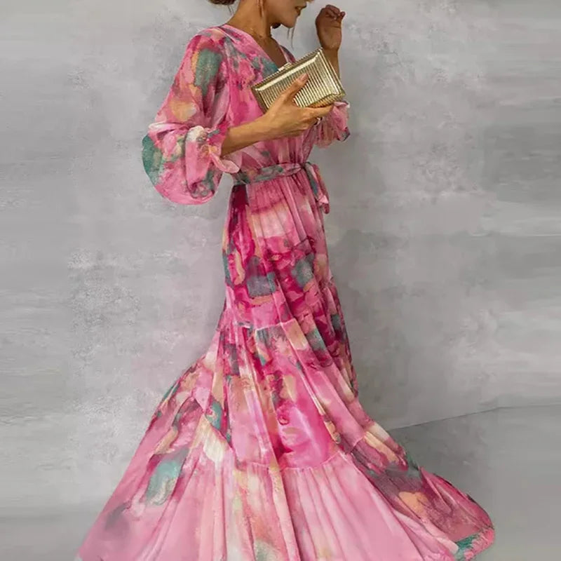 Floral Wrap Maxi Dress with V-Neck & Tiered Skirt 3