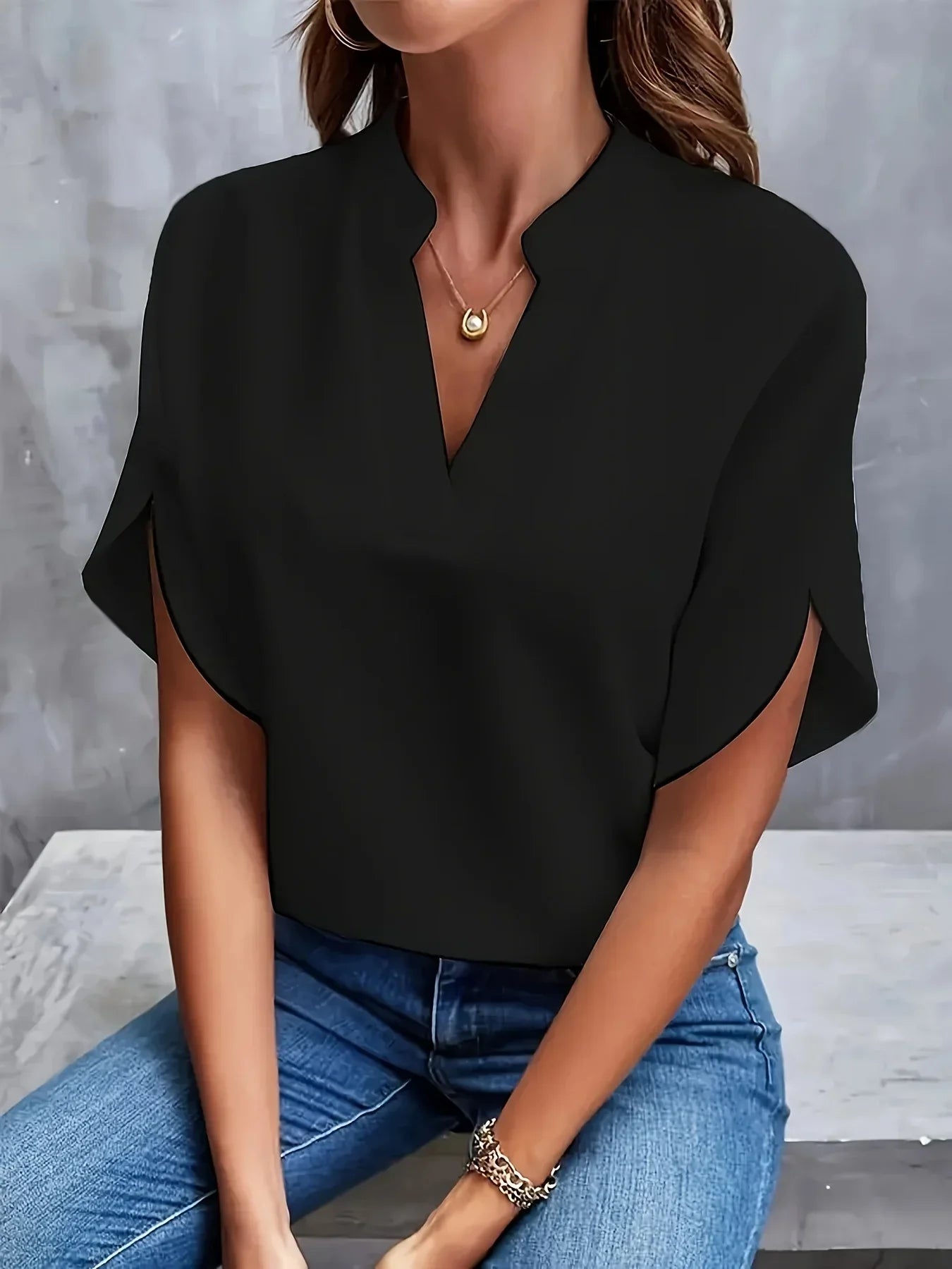 Thalia™ Sophisticated V-Neck Blouse with Cap Sleeves 4