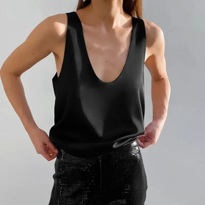 Deep Drape Satin Tank Top — Effortless Elegance for Women 5
