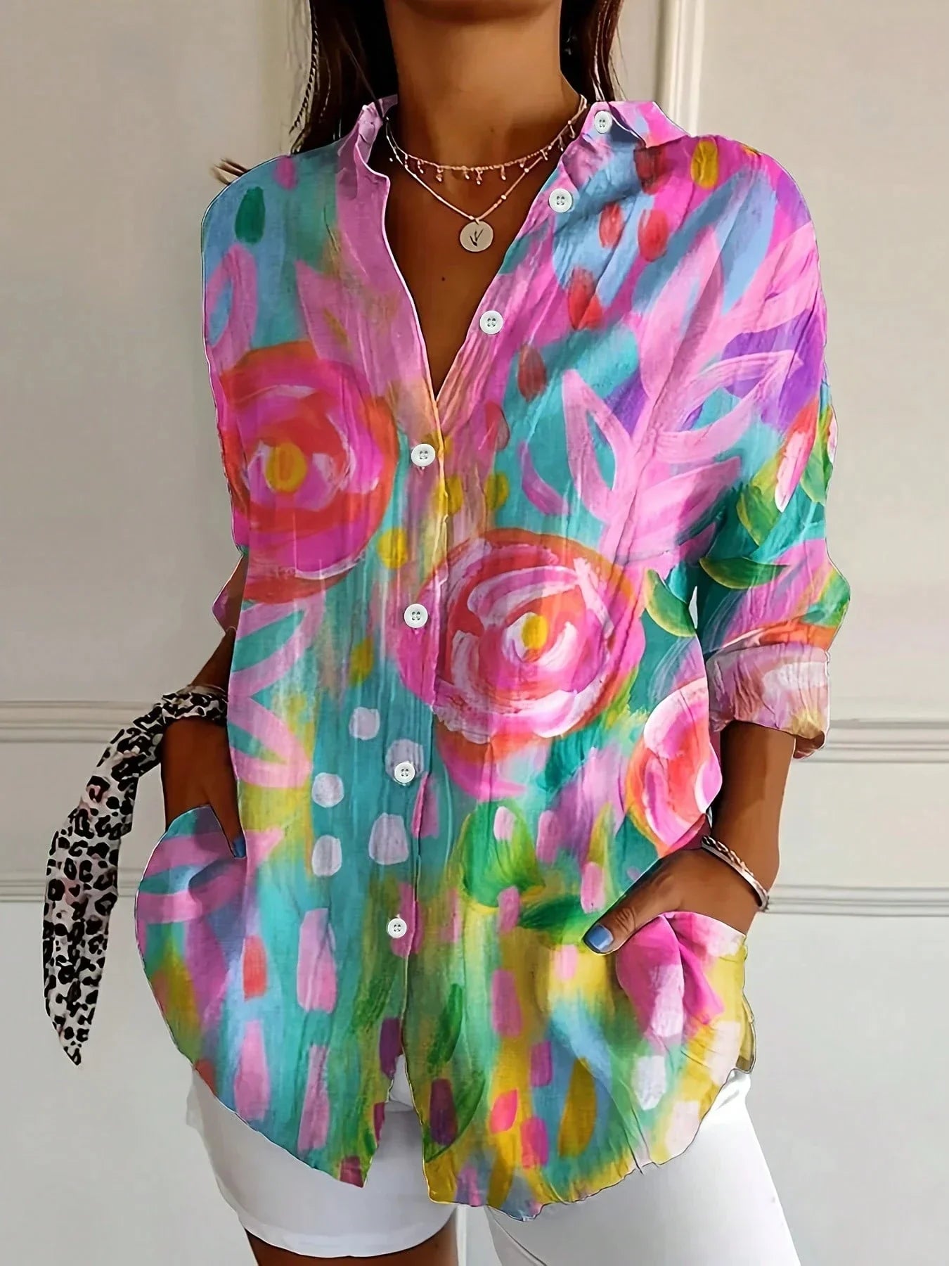 Colorful Print Blouse - Airy Fit Women's Top 1